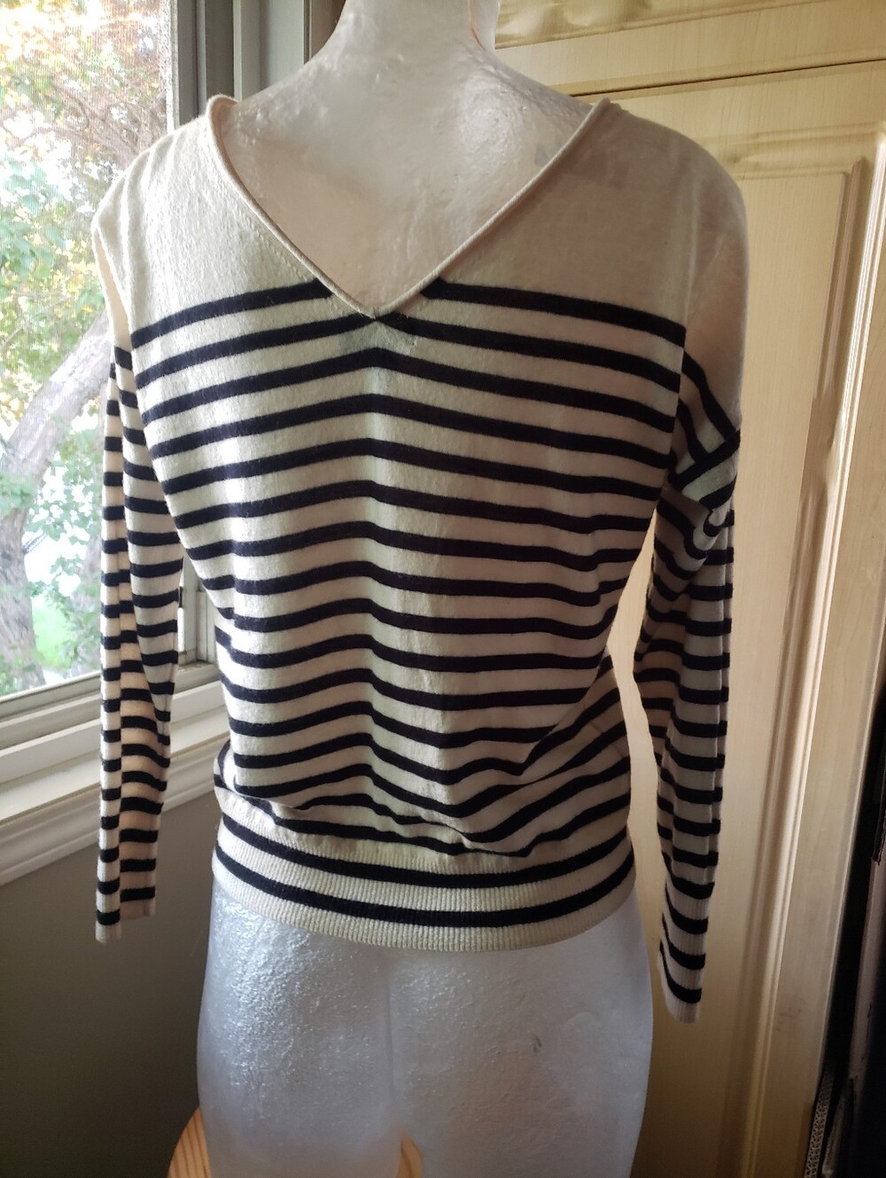 J. Crew Merino Wool Black and Cream Striped Knit Top - Picture 3 of 8